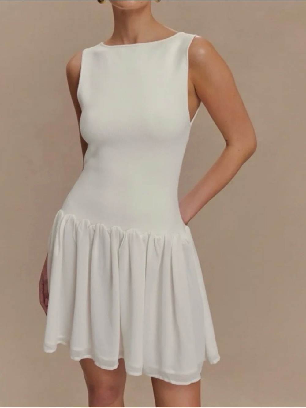 Meshki Ashleigh Knit and Chiffon White Mini Dress NWT
